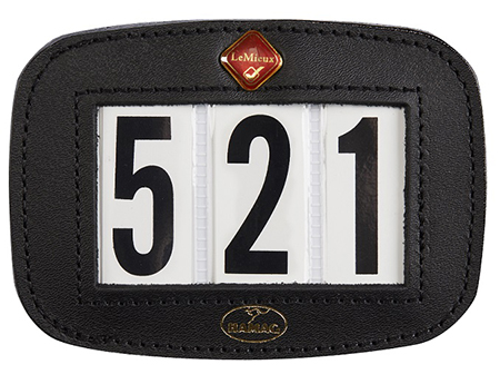 LeMieux Diamante Leather Saddle Number Holder – Competition Display, Black/White, One Size